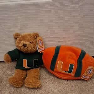 Plush Teddy Bear and Football Set - Orange and Green
